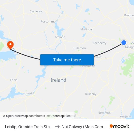 Leixlip, Outside Train Station to Nui Galway (Main Campus) map