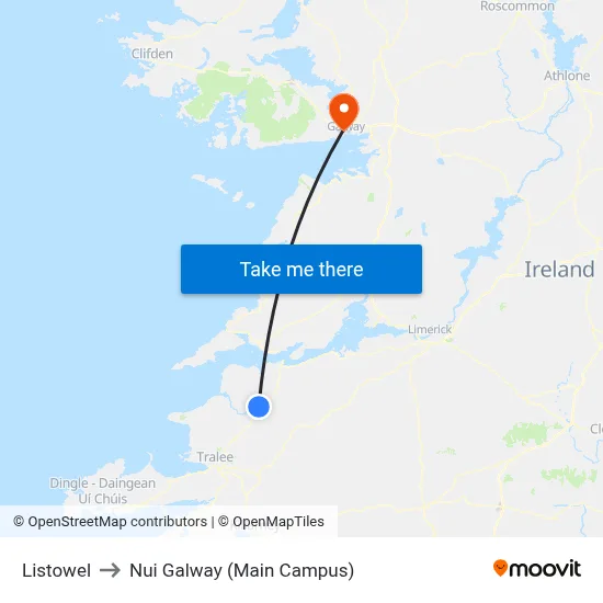 Listowel to Nui Galway (Main Campus) map