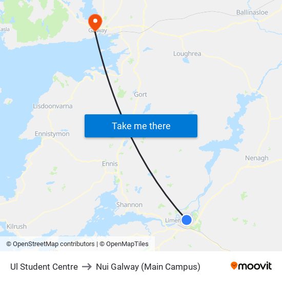 Ul Student Centre to Nui Galway (Main Campus) map