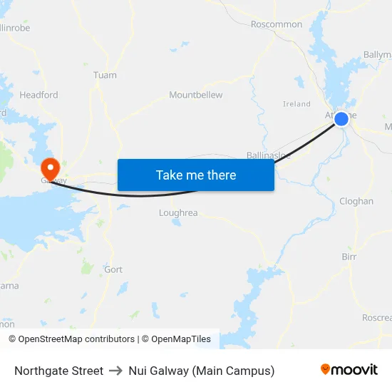 Northgate Street to Nui Galway (Main Campus) map