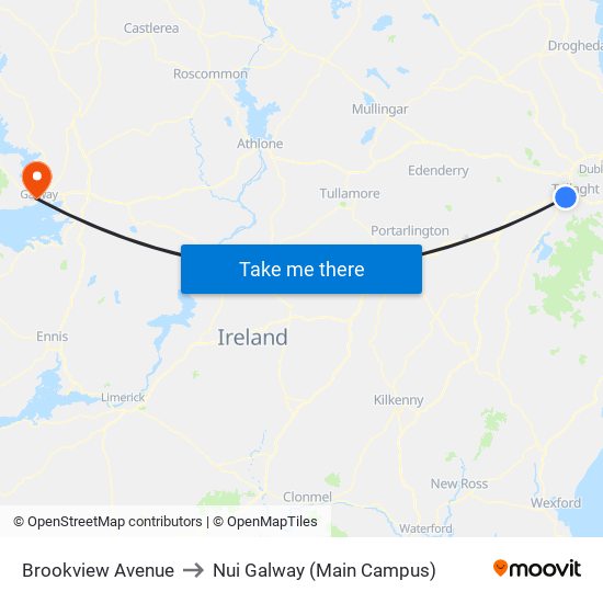 Brookview Avenue to Nui Galway (Main Campus) map