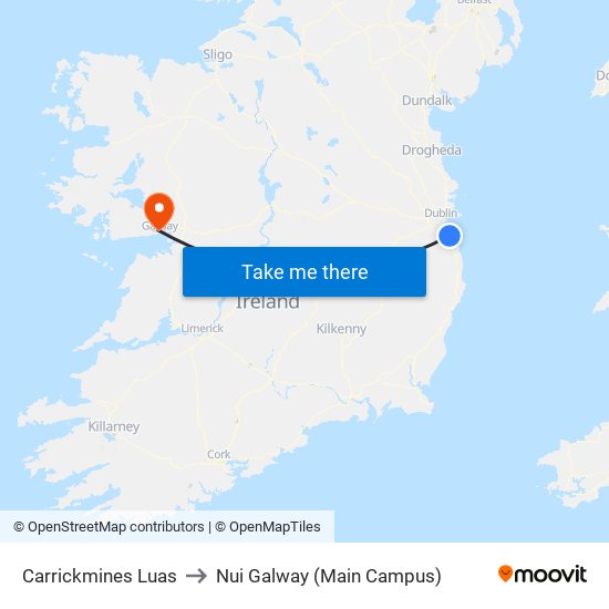 Carrickmines Luas to Nui Galway (Main Campus) map