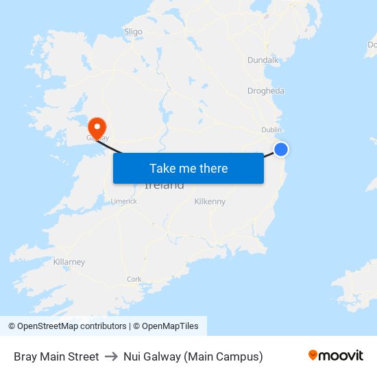 Bray Main Street to Nui Galway (Main Campus) map