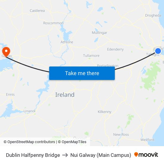 Dublin Halfpenny Bridge to Nui Galway (Main Campus) map