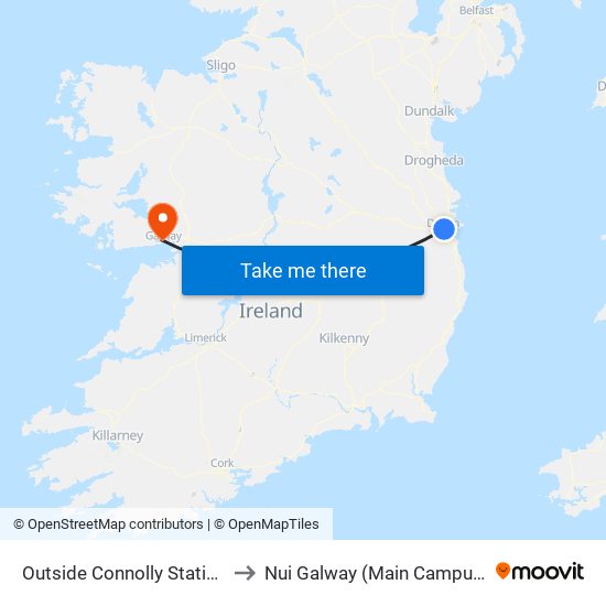 Outside Connolly Station to Nui Galway (Main Campus) map