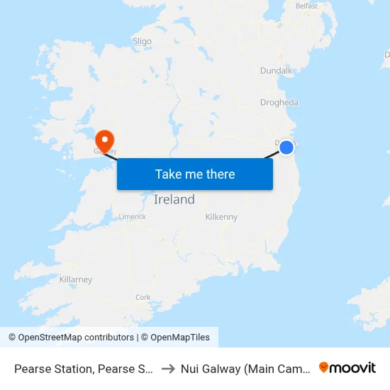 Pearse Station, Pearse Street to Nui Galway (Main Campus) map