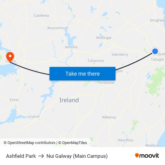 Ashfield Park to Nui Galway (Main Campus) map