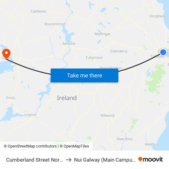 Cumberland Street North to Nui Galway (Main Campus) map