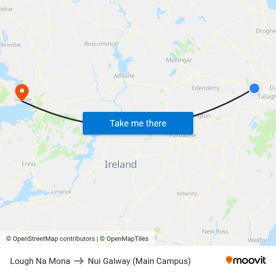 Lough Na Mona to Nui Galway (Main Campus) map