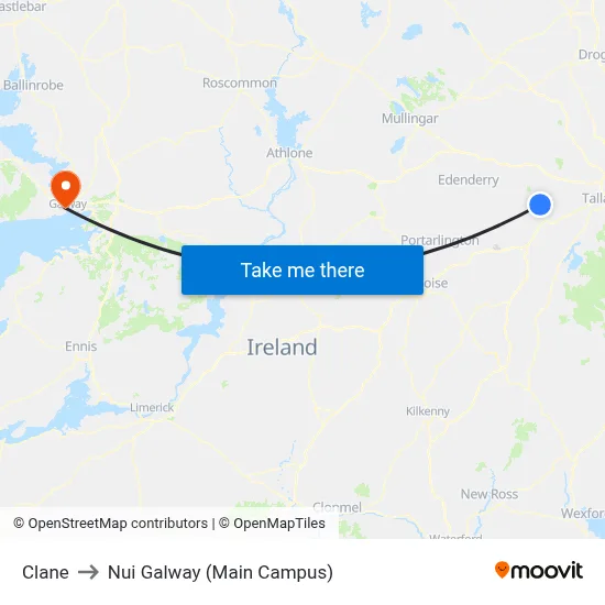 Clane to Nui Galway (Main Campus) map