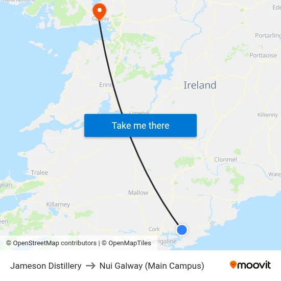 Jameson Distillery to Nui Galway (Main Campus) map