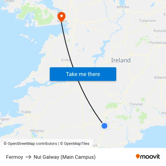 Fermoy to Nui Galway (Main Campus) map