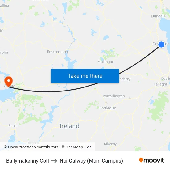 Ballymakenny Coll to Nui Galway (Main Campus) map