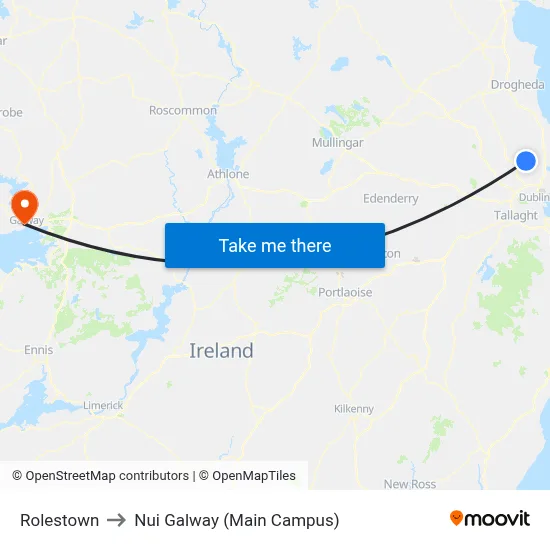 Rolestown to Nui Galway (Main Campus) map