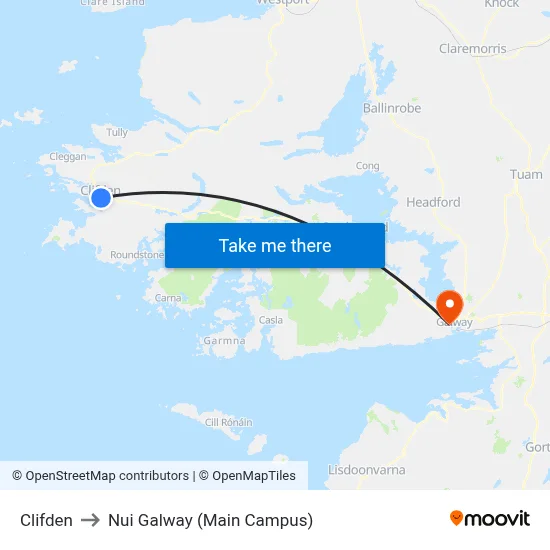 Clifden to Nui Galway (Main Campus) map