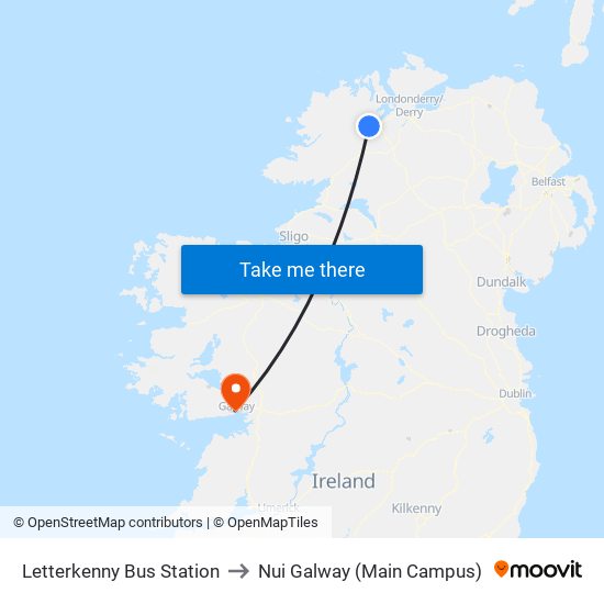 Letterkenny Bus Station to Nui Galway (Main Campus) map
