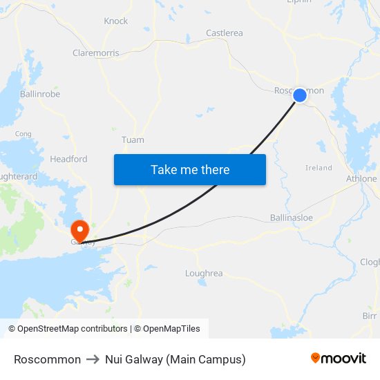 Roscommon to Nui Galway (Main Campus) map
