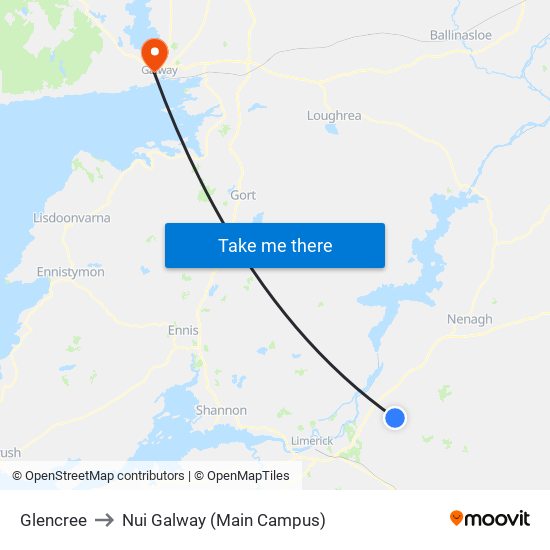 Glencree to Nui Galway (Main Campus) map