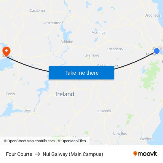 Four Courts to Nui Galway (Main Campus) map