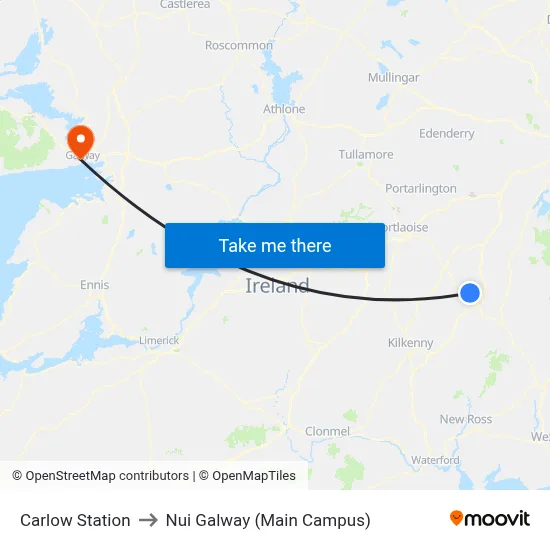 Carlow Station to Nui Galway (Main Campus) map