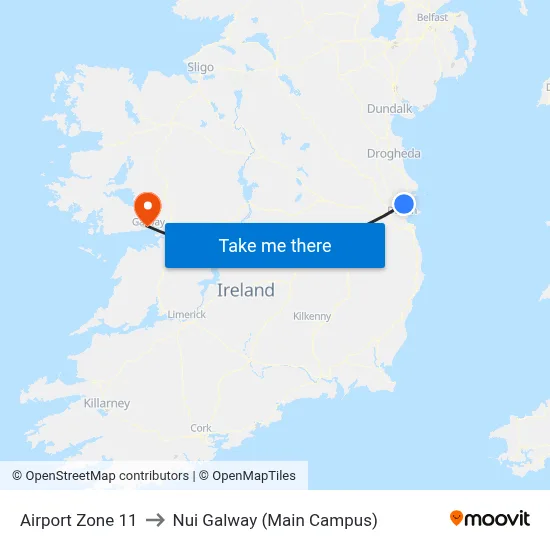 Airport Zone 11 to Nui Galway (Main Campus) map
