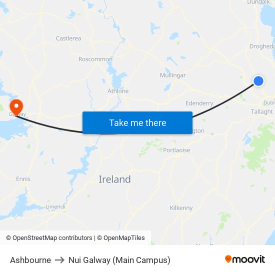 Ashbourne to Nui Galway (Main Campus) map