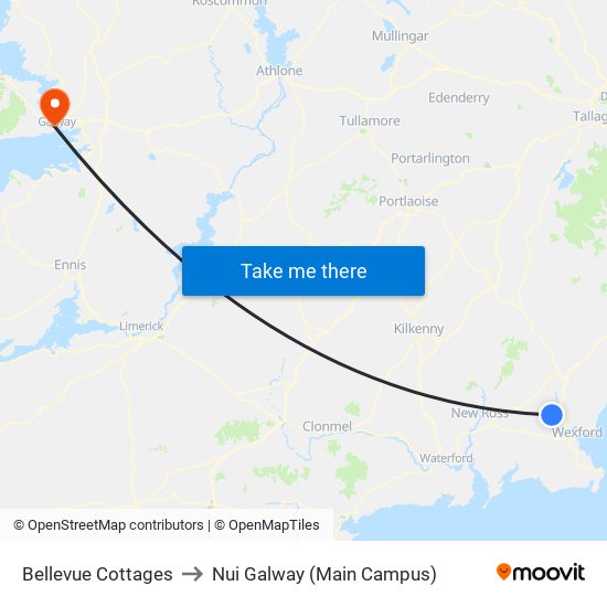 Bellevue Cottages to Nui Galway (Main Campus) map