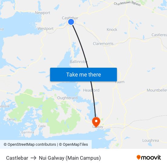 Castlebar to Nui Galway (Main Campus) map