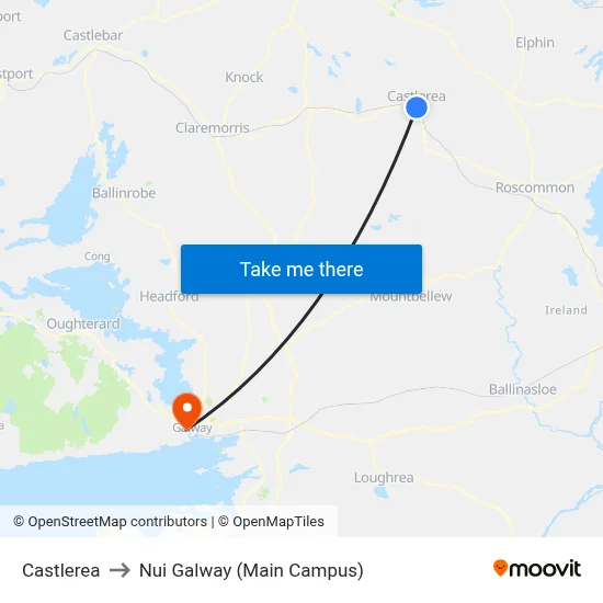 Castlerea to Nui Galway (Main Campus) map