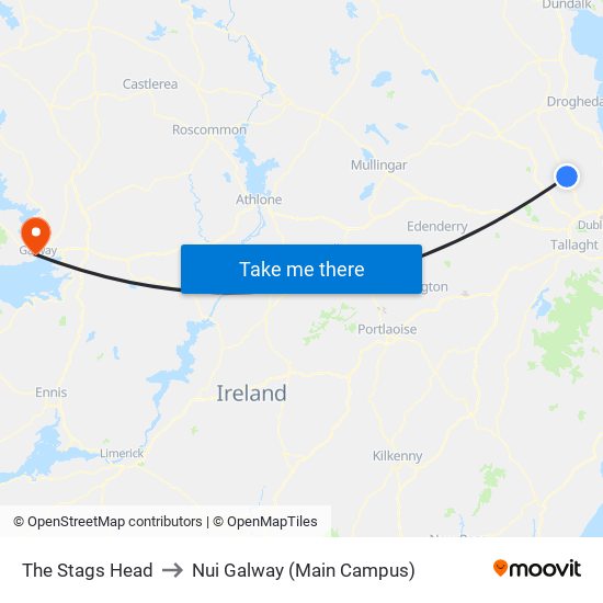 The Stags Head to Nui Galway (Main Campus) map