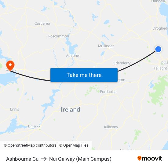 Ashbourne Cu to Nui Galway (Main Campus) map