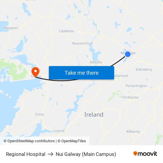 Longford Road to Nui Galway (Main Campus) map