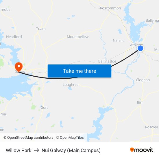 Willow Park to Nui Galway (Main Campus) map
