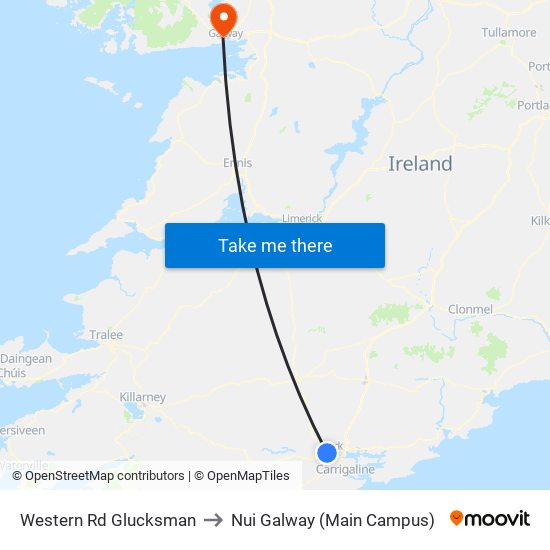 Western Rd Glucksman to Nui Galway (Main Campus) map
