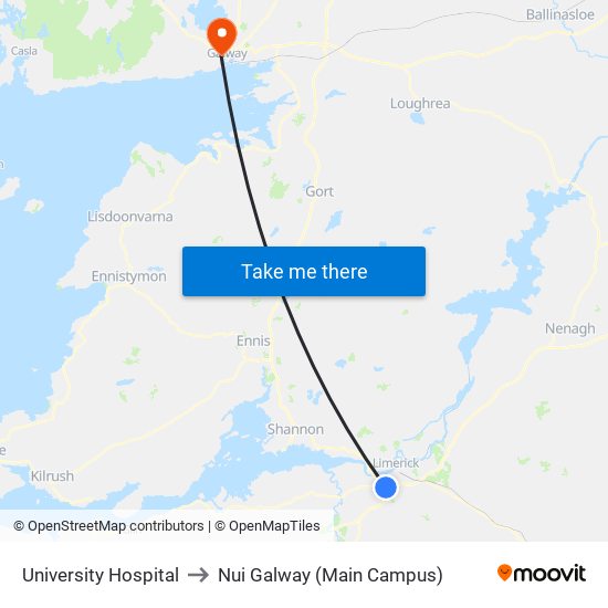 University Hospital to Nui Galway (Main Campus) map