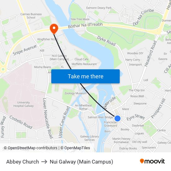Abbey Church to Nui Galway (Main Campus) map