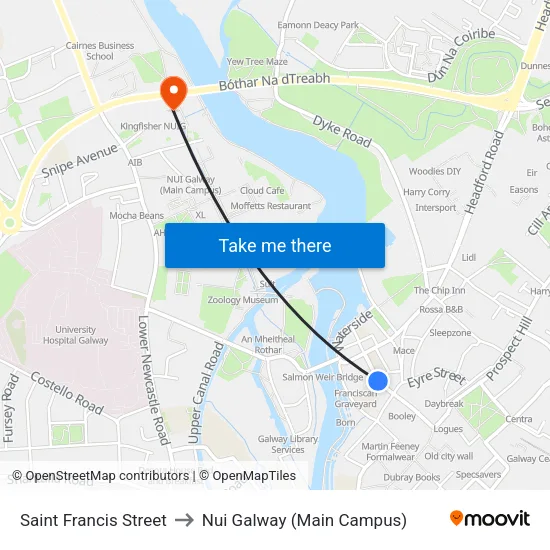 Saint Francis Street to Nui Galway (Main Campus) map