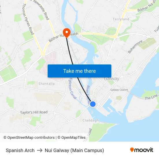 Spanish Arch to Nui Galway (Main Campus) map