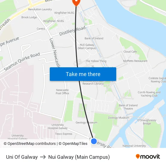 Uni Of Galway to Nui Galway (Main Campus) map