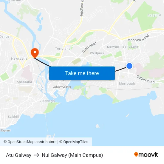 Atu Galway to Nui Galway (Main Campus) map