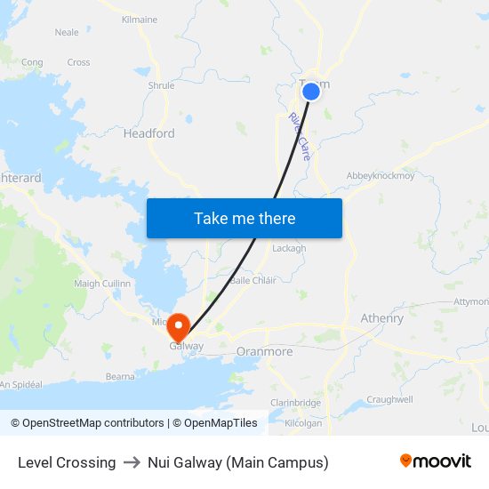 Level Crossing to Nui Galway (Main Campus) map