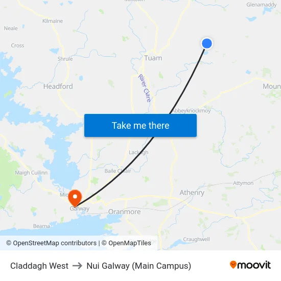 Claddagh West to Nui Galway (Main Campus) map