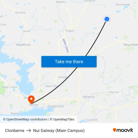 Clonbern to Nui Galway (Main Campus) map