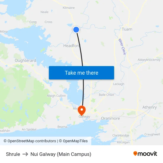 Shrule to Nui Galway (Main Campus) map