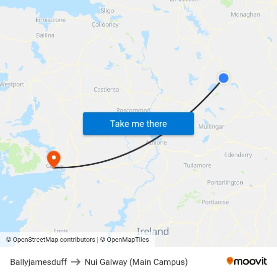 Ballyjamesduff to Nui Galway (Main Campus) map