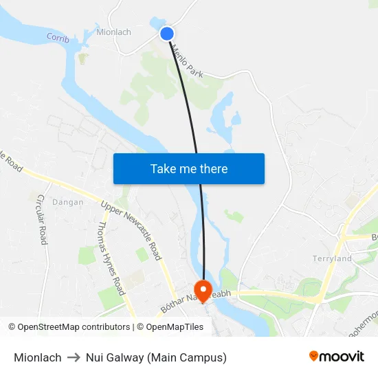 Mionlach to Nui Galway (Main Campus) map