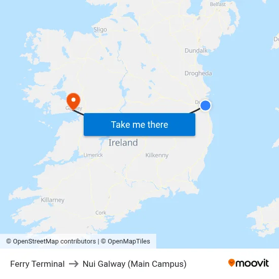 Ferry Terminal to Nui Galway (Main Campus) map