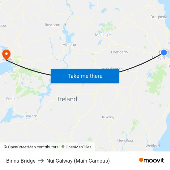 Binns Bridge to Nui Galway (Main Campus) map
