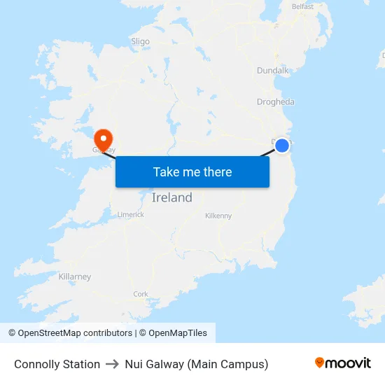 Connolly Station to Nui Galway (Main Campus) map