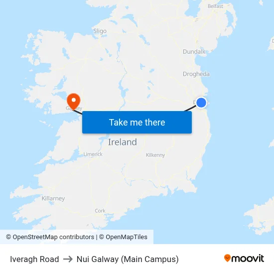Iveragh Road to Nui Galway (Main Campus) map